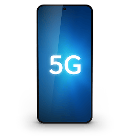 Téléphone intelligent affichant un symbole 5G lumineux sur son écran